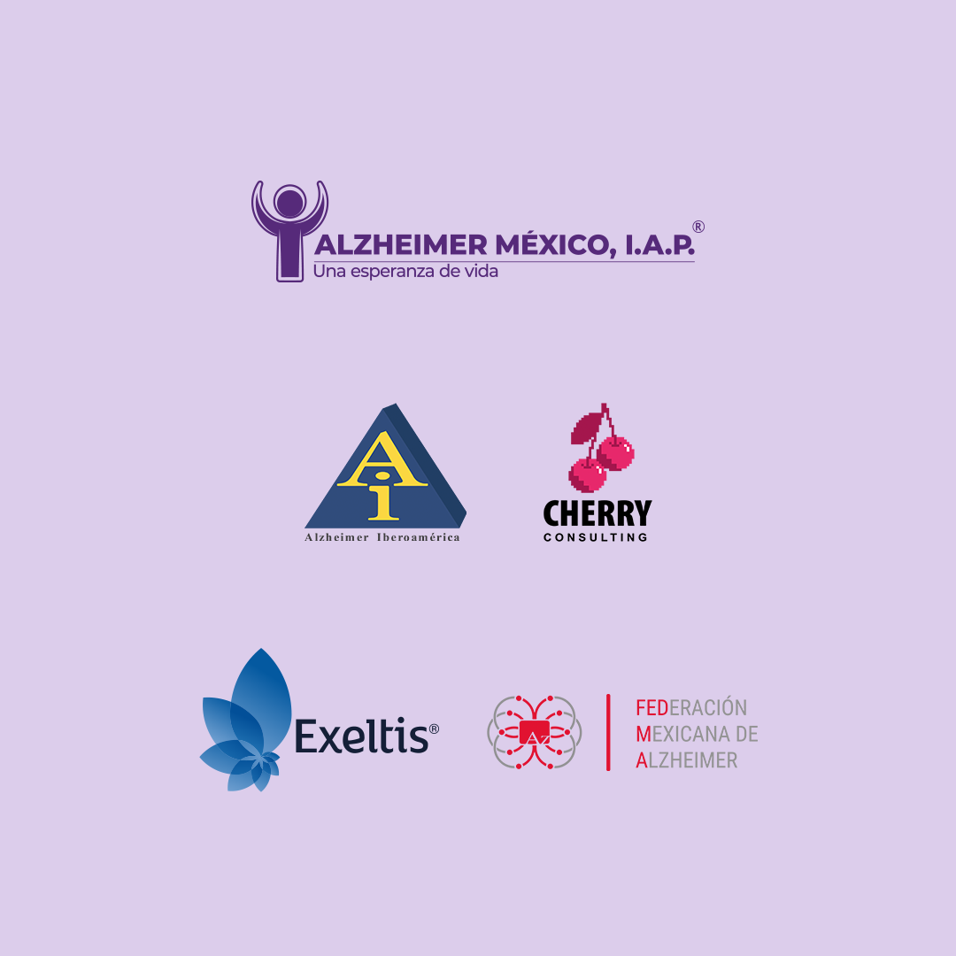 Logotipos de la Fundación Alzheimer México y cuatro patrocinadores mas